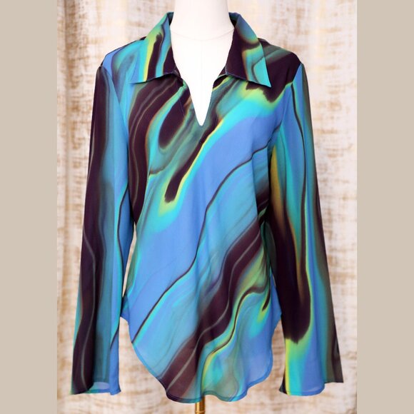 Express Blue Water Swirl Blouse Size L - Picture 1 of 3